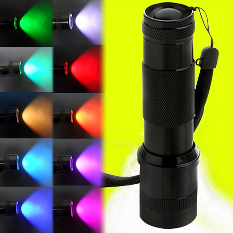 RGB LED Flashlight Color Changing Lamp Torch 10 Colors Light LED Flashlight Emergency Handheld Flashlight for Outdoor Camping
