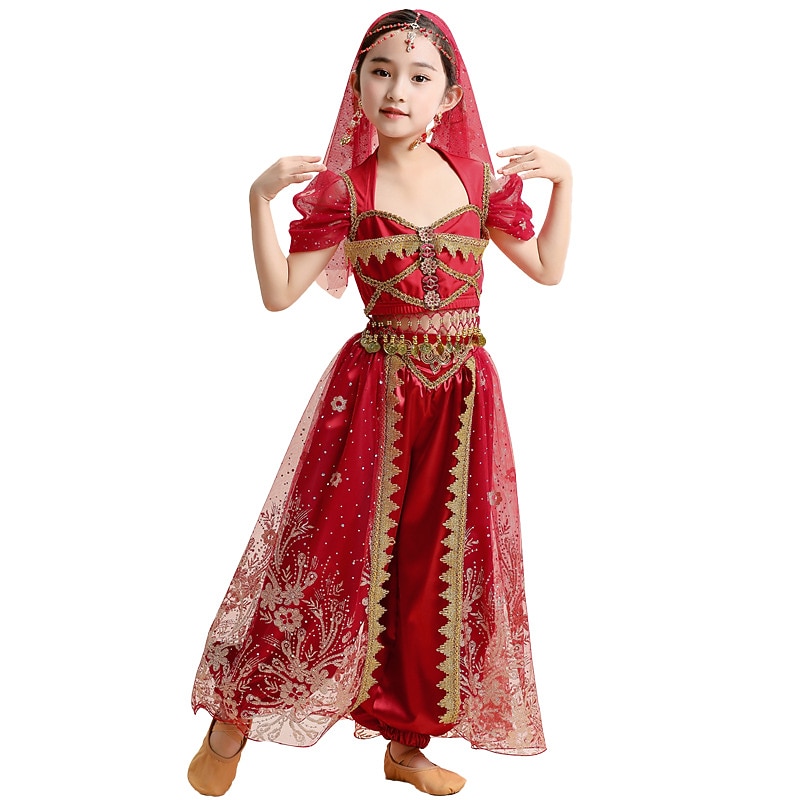 Belly Dance Kids' Dancewear Top Lace Sequins Girls' Performance Theme Party Short Sleeve High Lycra3