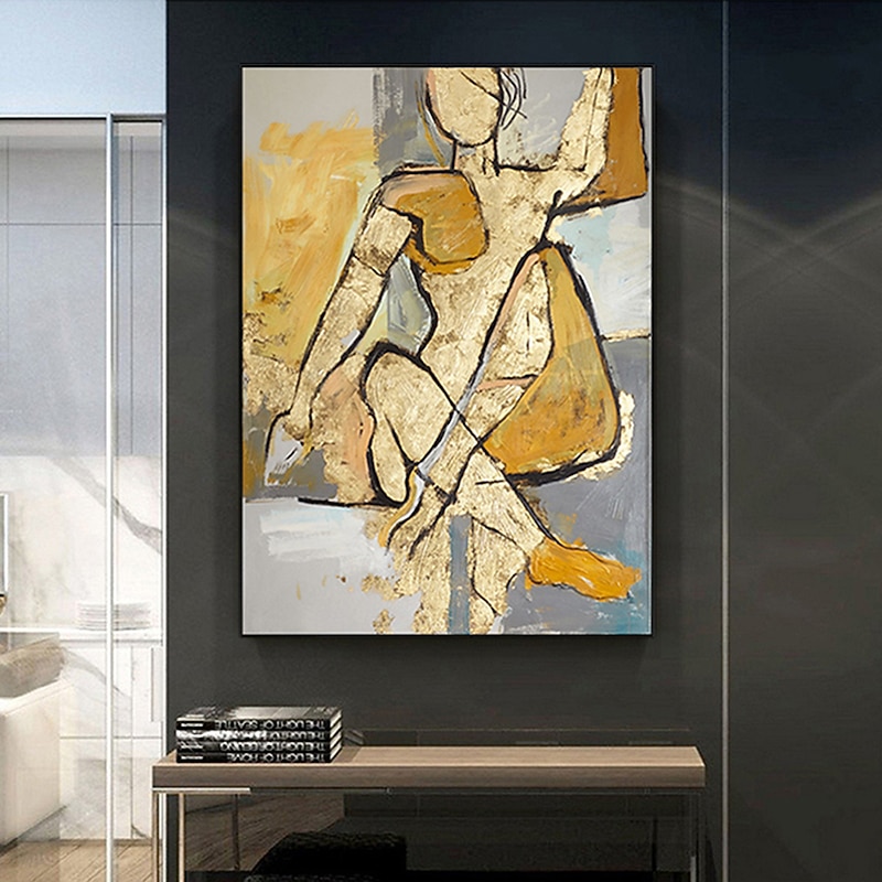 Mintura Handmade Abstract  Golden Figure Oil Painting On Canvas Wall Art Decoration Modern Picture For Home Decor Rolled Frameless Unstretched Painting3