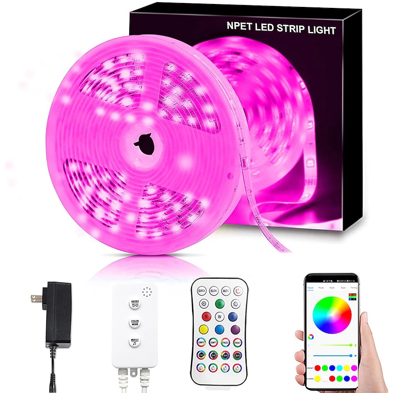 LED Strip Light RGB WiFi App Control 20m 65.6ft App Control Work with Alexa Google Assistant Color Change Music Sync for Bedroom Kitchen TV Party