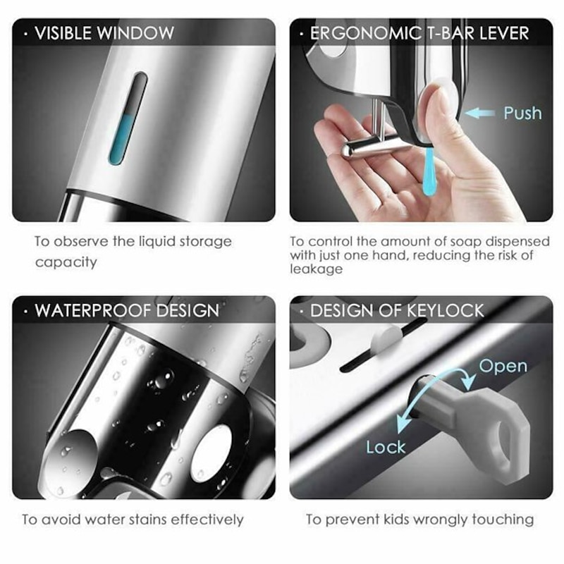 3 in1 Wall Mounted Shower Dispenser Bathroom Shower Pump Dispenser for Shower Gel Shampoo Soap（3*500ml）4
