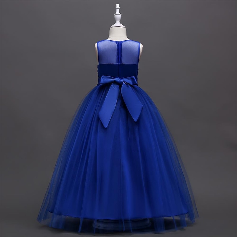 Kids Little Girls' Dress Solid Colored Tulle Dress Party Daily Bow Green Pink Wine Maxi Sleeveless Princess Cute Dresses Spring Summer Slim 4-13 Years4