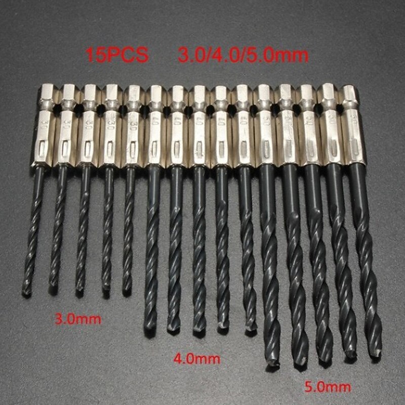 15PC hexagonal black twist drill 3mm4mm5mm high speed steel nitriding drill set with wood and metal holes3