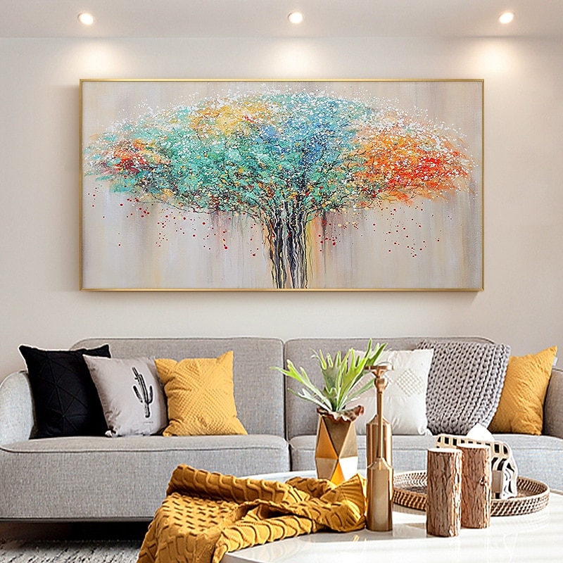 Handmade Hand Painted Oil Painting Wall Art Colorful Tree Home Decoration Decor Rolled Canvas No Frame Unstretched