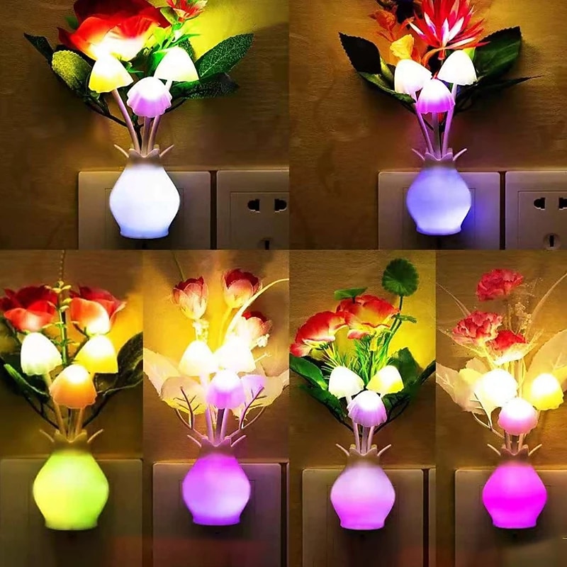 Plug in LED Night Light Auto Dusk to Dawn Sensor Energy Saving Lamp Dream Nightlight Valentines Rose Flower Mushroom Night Lights for Bedroom Bathroom Living Room Kitchen Hallway