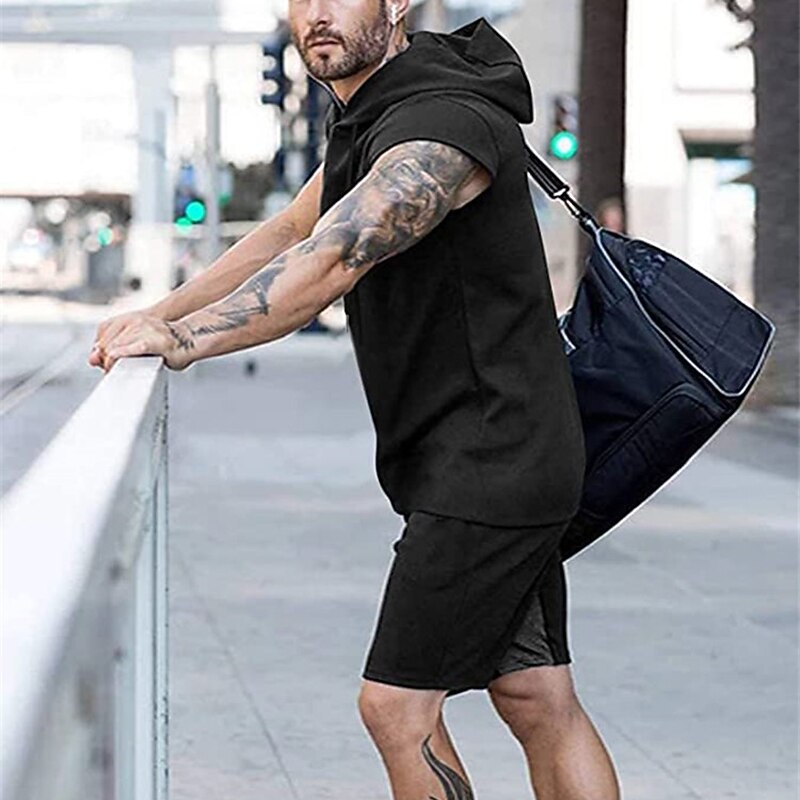 Men's Running Tank Top Workout Tank Sleeveless Tee Tshirt Athletic Summer Hooded Solid Colored Quick Dry Soft Moisture Wicking Breathable Jogging Training Bodybuilding Sportswear Activewear White2