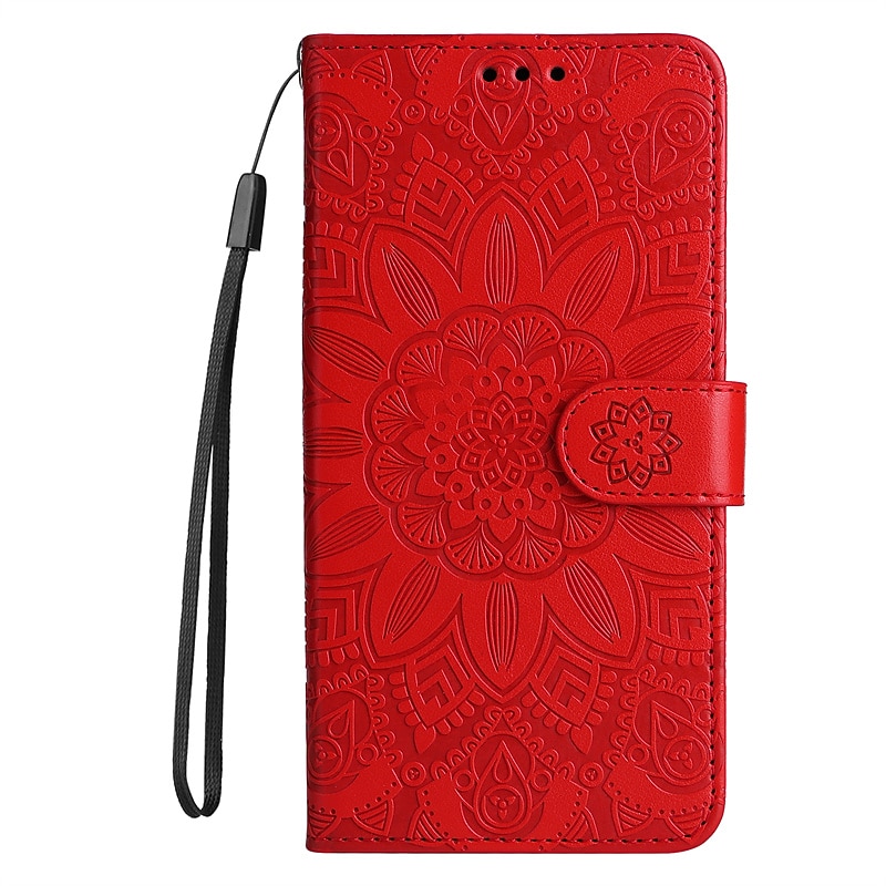 Phone Case For Samsung Galaxy S25 S22 S21 FE S21 Ultra Plus A54 A32 Wallet Case Flip Embossed with Wrist Strap Flower TPU PC2