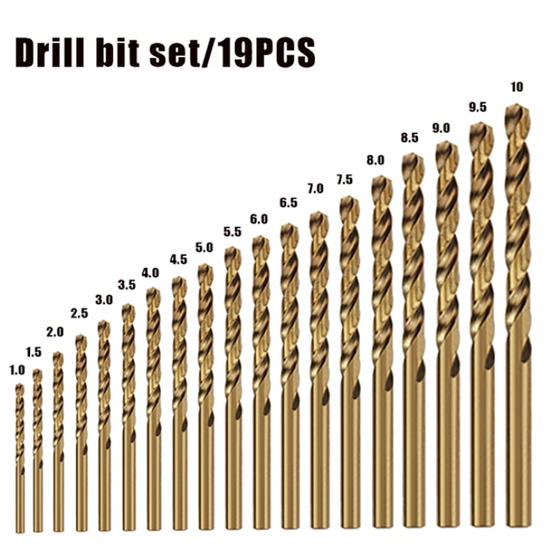 19pc/lot 1mm-10mm Titanium Metalworking Hard Metal HSS Twist Drill Bit Set For Drilling Stainless Steel2