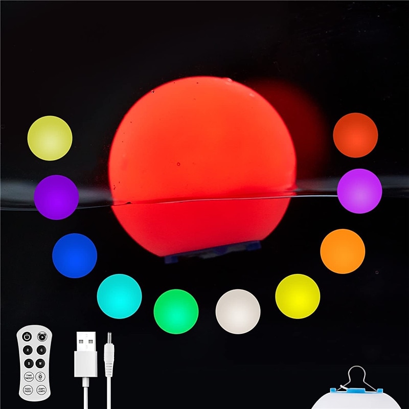 LED Floating Pool Light Outdoor with Remote Controller RGB Color Changing Glowing Ball Light for Garden Lawn Home Party Swimming Pool Decoration Lighting Rechargeable2