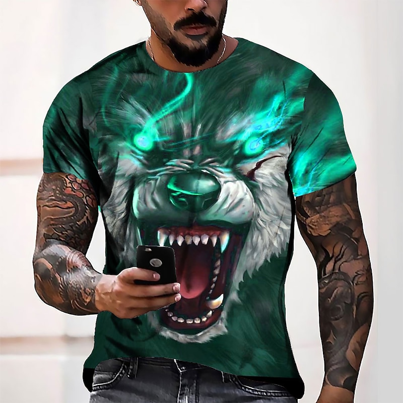 Men's Unisex Wolf Graphic Prints T Shirt Short Sleeve T shirt 3D Print Crew Neck Shirt Sports Designer Casual Outdoor Street Daily Light Green Blue Dark Green Summer Clothing Apparel S M L XL XXL 3XL3
