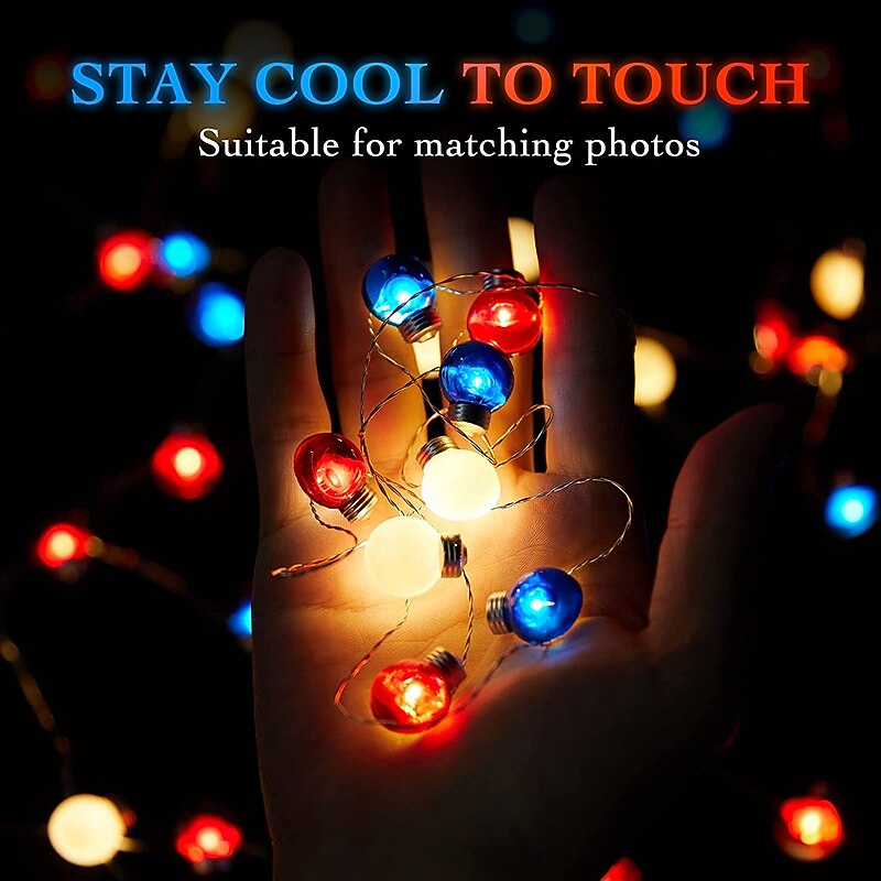 LED String Lights 4m/10Ft 40LED Decorations Red White Blue Fairy Light Battery Operated Copper Wire Patriotic Decorations4