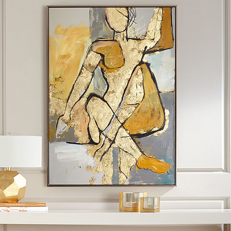 Mintura Handmade Abstract  Golden Figure Oil Painting On Canvas Wall Art Decoration Modern Picture For Home Decor Rolled Frameless Unstretched Painting4