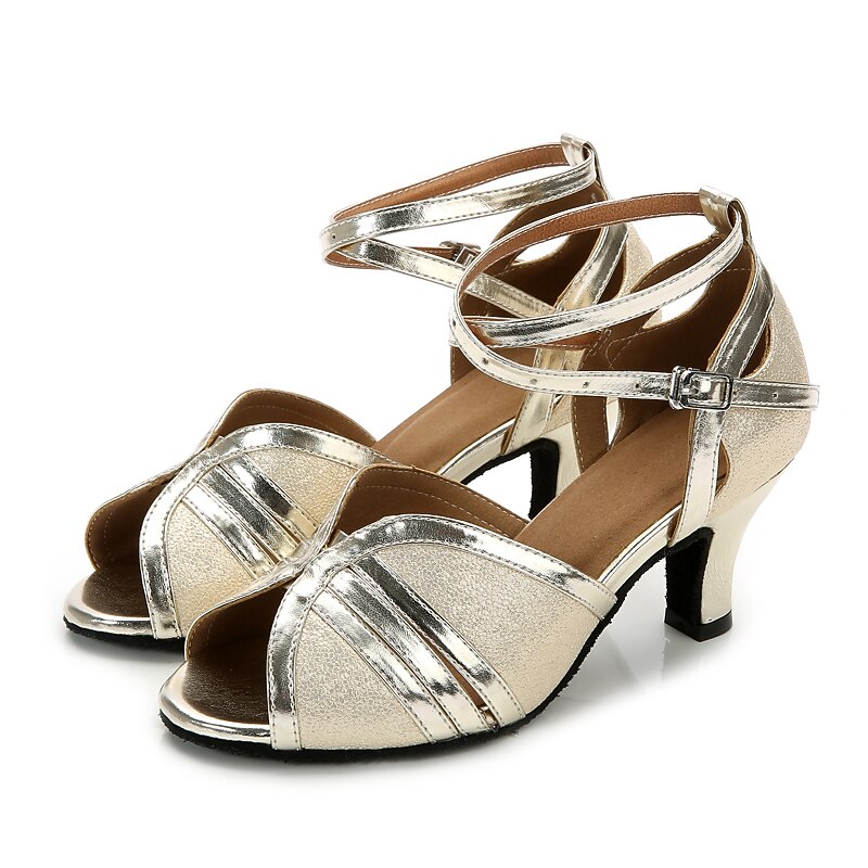 Women's Glittery Latin Dance Shoes with Ankle Strap and Soft Suede Sole, Comfortable Heeled Dance Shoes for Salsa Ballroom Performance4