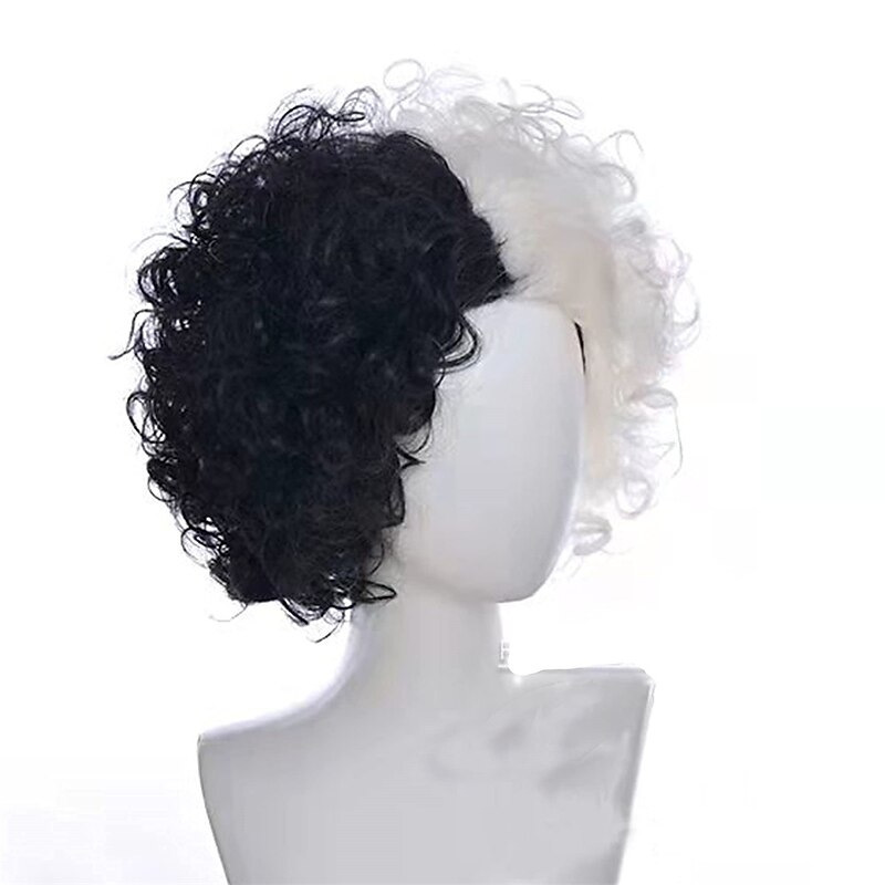 Cosplay Wig Half White and Black Cosplay Wig Role Playing Party Wigs for Women Halloween Wigs3