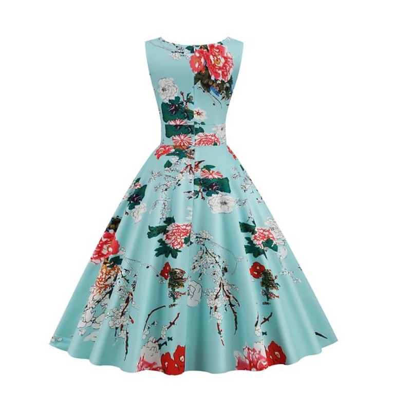 Retro Vintage Cocktail Dress Vintage Dress Knee Length Dress Flare Dress Normal Sleeveless Slim Fit Floral Print A-Line V Neck Fancy Dress Women's Carnival New Year Masquerade Date Dress Bachelorette3