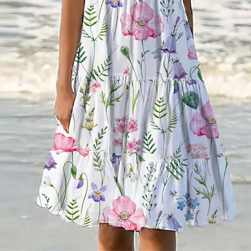 Women's Mini Dress Petite Dress Sundress Shift Dress Tank Dress Vacation Basic Casual Outdoor Vacation Daily Regular Fit Floral Sleeveless U Neck White Summer Spring2