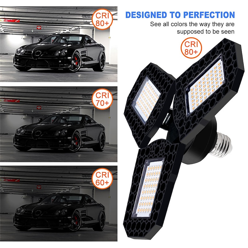 2pcs Garage Light E27 LED Lamp Adjustable Deformable Fan Blades Garage Ceiling Lamp Warage Warehouse Workshop Lights4