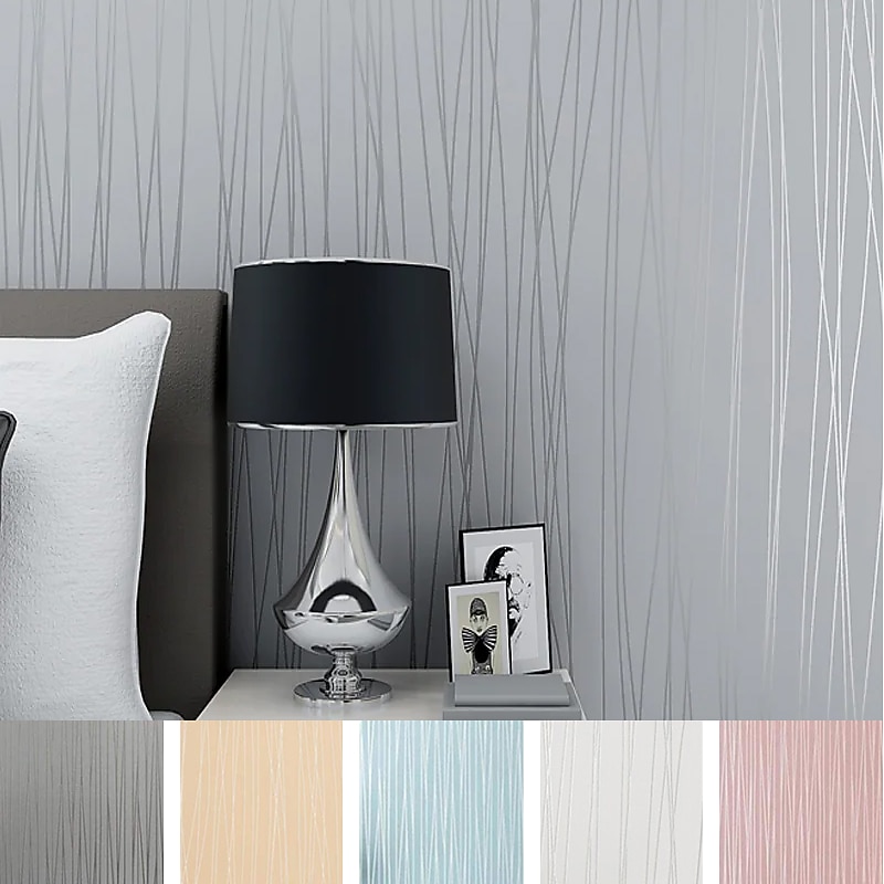 Wallpaper Wall Covering Sticker Film Peel and Stick Removable Plain Vertical Stripes Non Woven Home Decor 300*45cm
