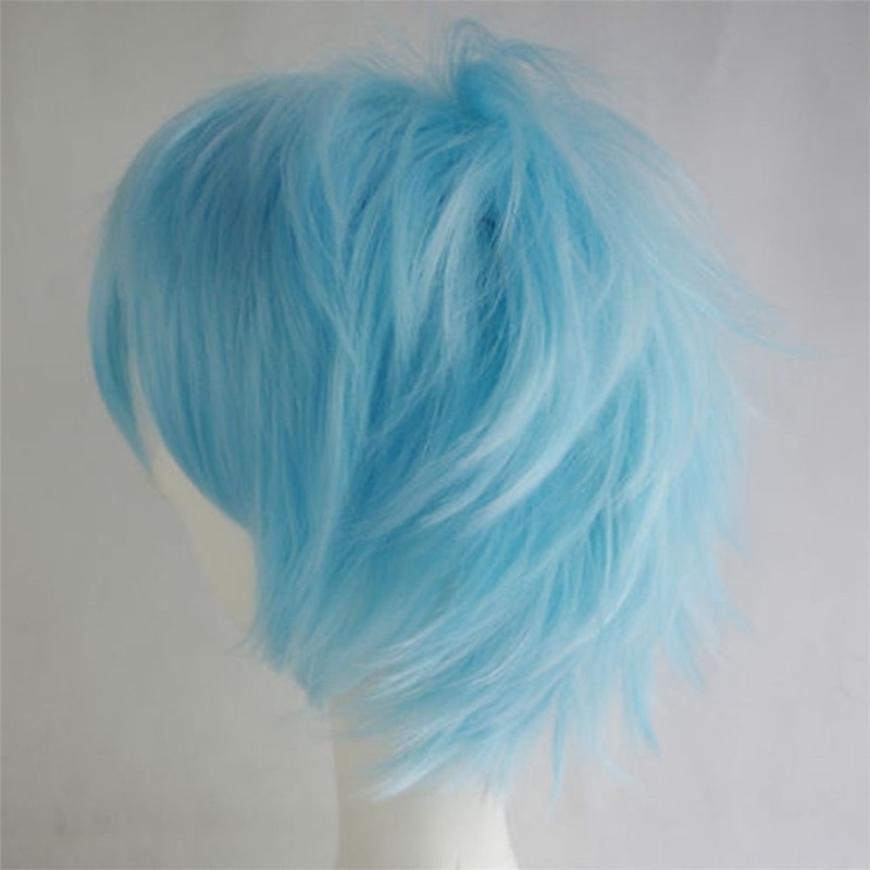 Women Men Cosplay Hair Wig Short Straight Anime Party Dress Fluffy  Full Wigs Light Blue Carnival Wigs3