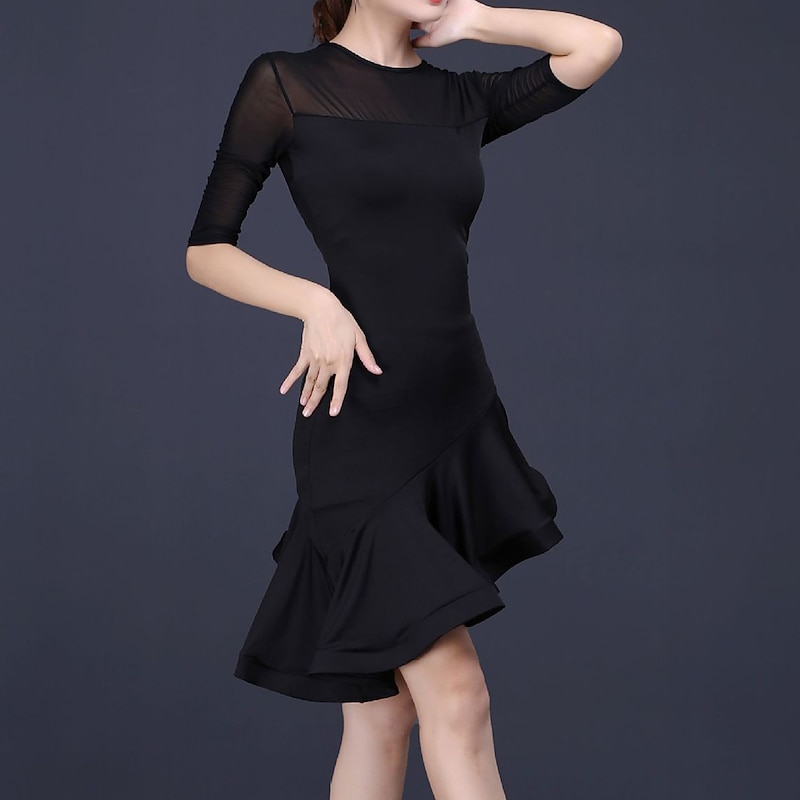 Latin Dance Activewear Dress Solid Women's Training Performance Half Sleeve High Spandex