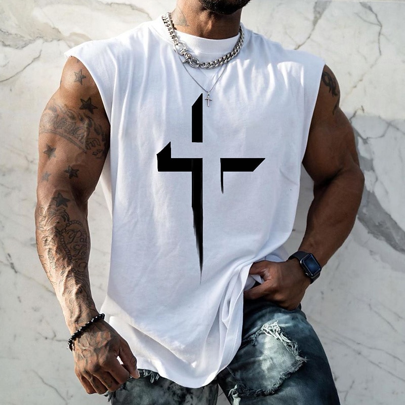 Men's Unisex Graphic Prints Cross T Shirt Casual Style Classic Style Cap Sleeve T shirt Crew Neck Shirt Sports Casual Big and Tall Outdoor Street Holiday Black White Navy Blue Summer Clothing Apparel