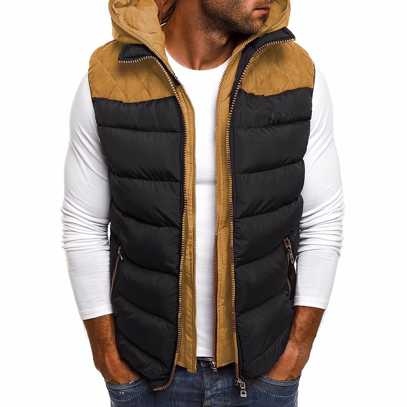 Men's Puffer Vest Gilet Street Sports Outdoor Hoodie Winter Autumn Padded Windproof Color Block Zipper Black Wine Army Green Navy Blue Vest4