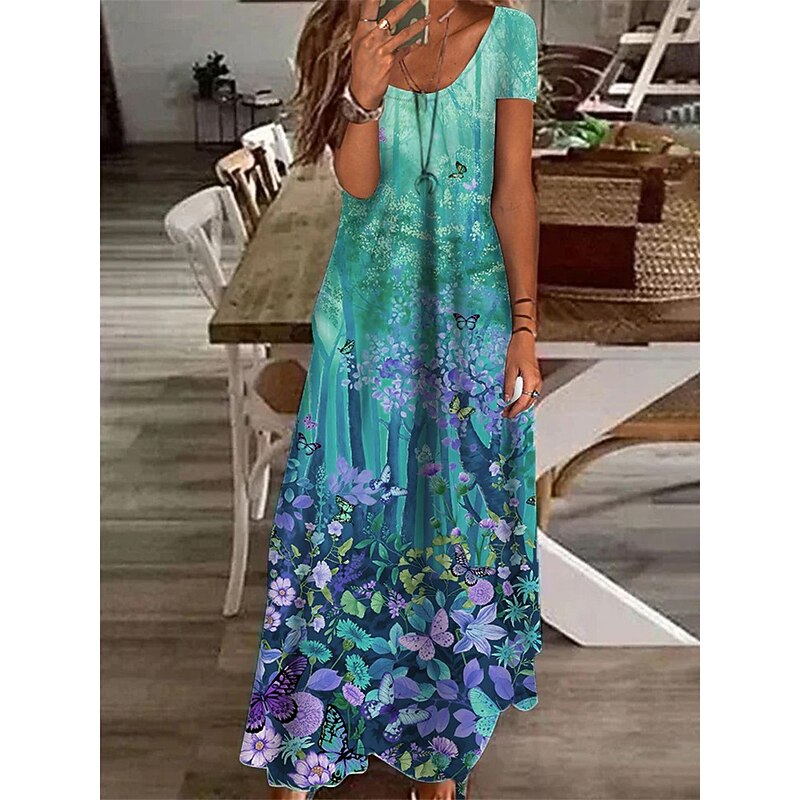 Women's Maxi Dress Casual Dress Shift Dress Long Dress White Blue Green Short Sleeve Floral Print Spring Summer Crew Neck Basic Daily Vacation Summer Dress 2023 S M L XL XXL 3XL3