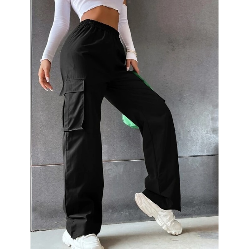 Women's Cargo parachute pants Chinos Trousers Full Length Cotton Blend Pocket Baggy Micro-elastic Mid Waist Fashion Casual Weekend Black Army Green S M Summer Spring &  Fall