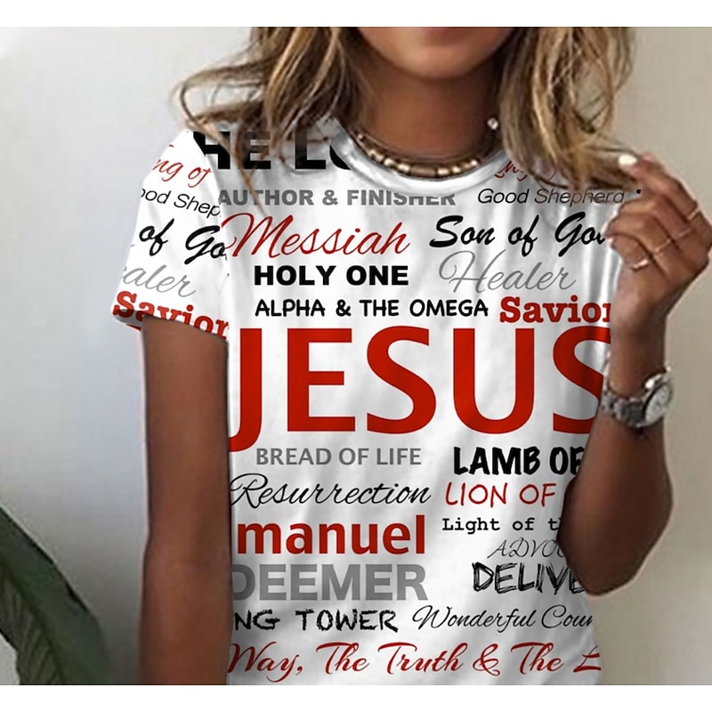 Women's T Shirt Basic Letter Easter Print Short Sleeve Regular Tops Round Neck Casual Weekend White2