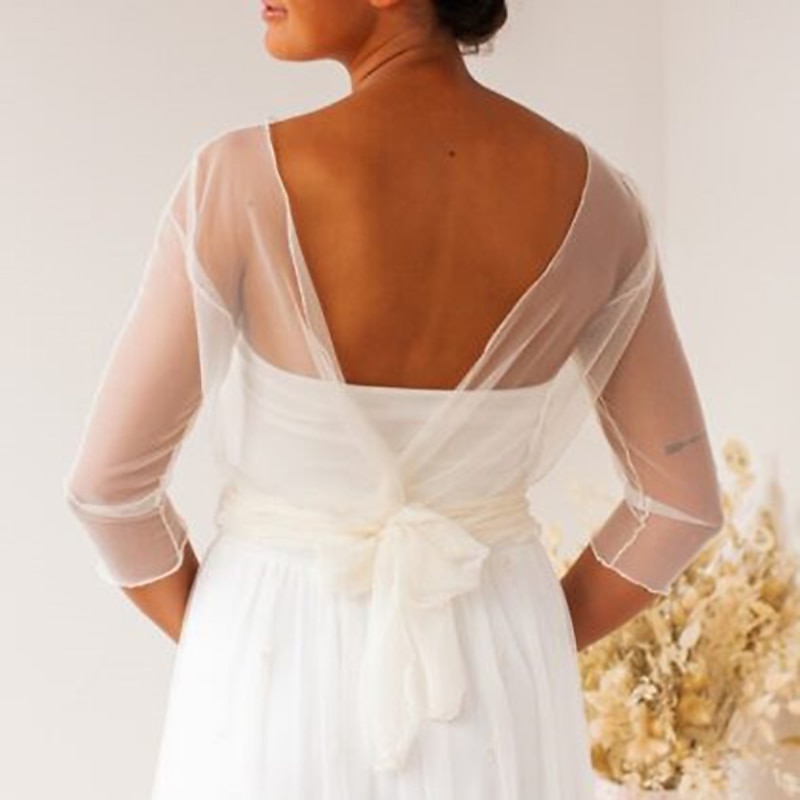 Women's Wrap Bolero Voiles & Sheers Bridal Sun Protection Long Sleeve Tulle Wedding Wraps With Pure Color For Wedding All Seasons dress to impress2