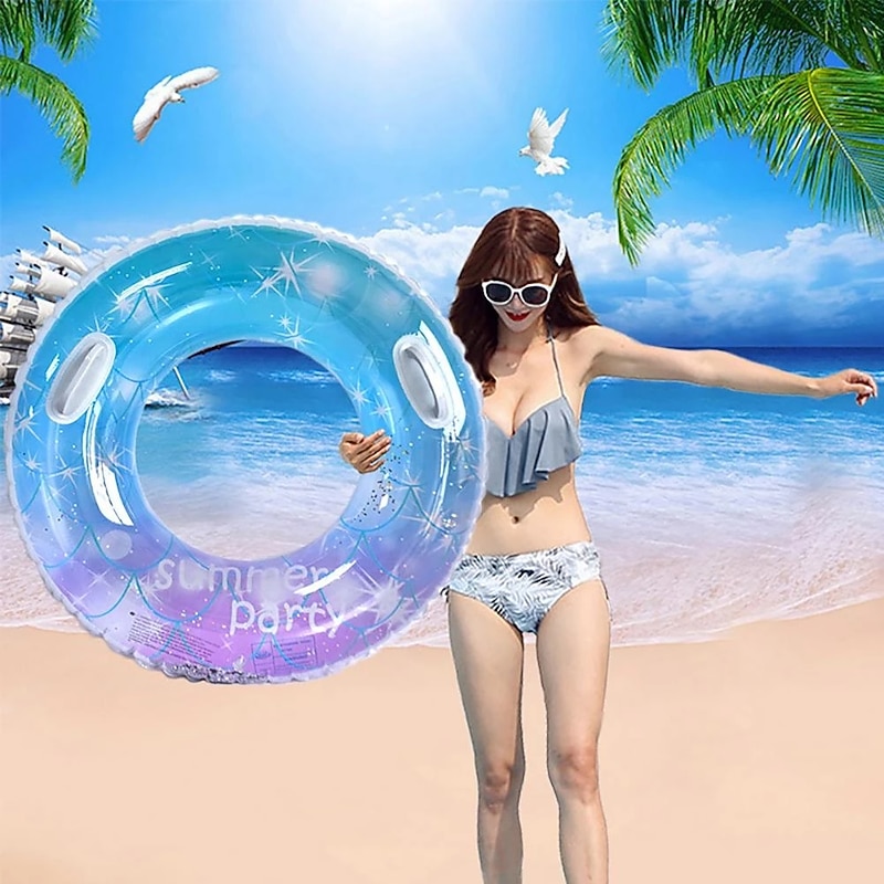 Pool Floats Adults Float Glitter Starry Sky Pattern Swimming Ring with Handle Strong Buoyancy Inflatable Pool Tube Water Fun Toy for Swim2