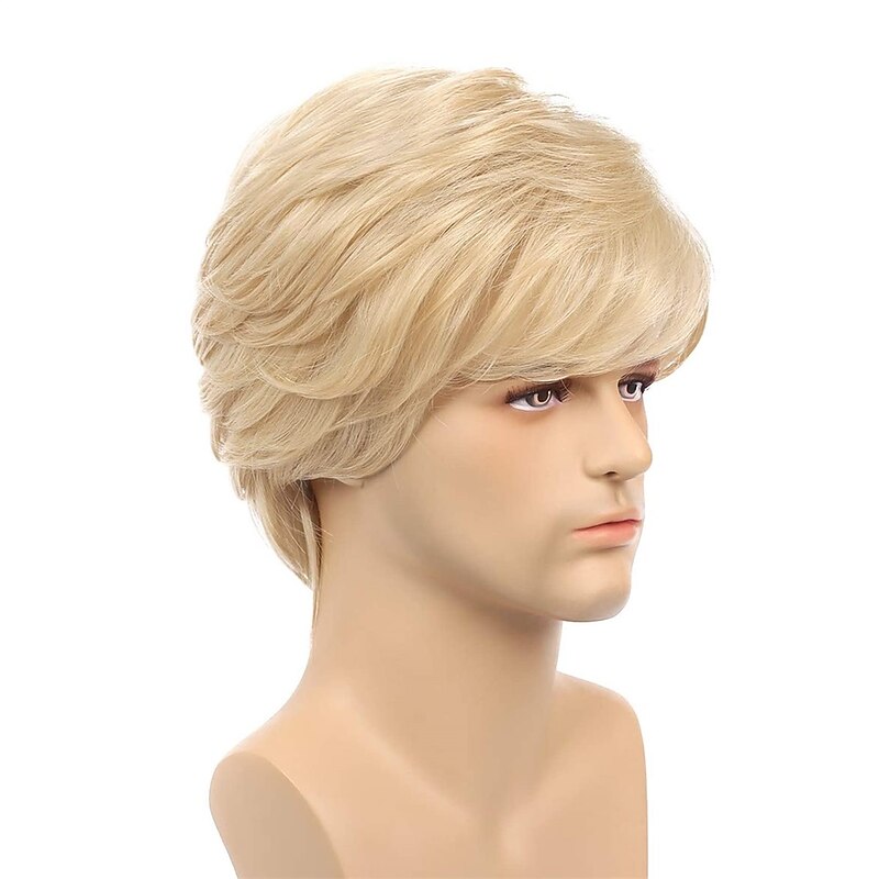 Short Men Blonde Wigs Layered Fluffy Natural Curly Wig Synthetic Heat Resistant  Cosplay Wig for Male Guys Halloween Wigs3