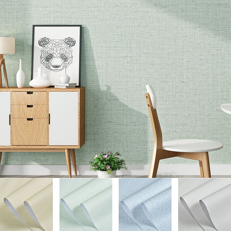 Self Adhesive PVC Waterproof Oil-Proof Burlap Texture Wallpaper Contact Paper Wall Bathroom Kitchen Furniture Renovation Wall Sticker 300*60cm