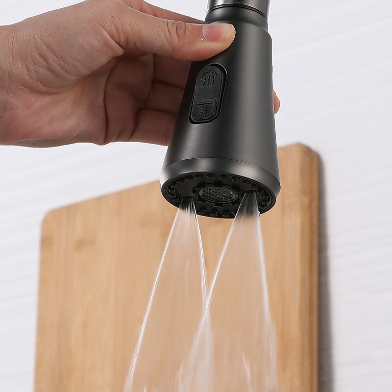 Kitchen Faucet with Sprayer,Pull-out 3-Function Button Design Single Handle One Hole Tall High Arc Modern Contemporary Kitchen Taps3