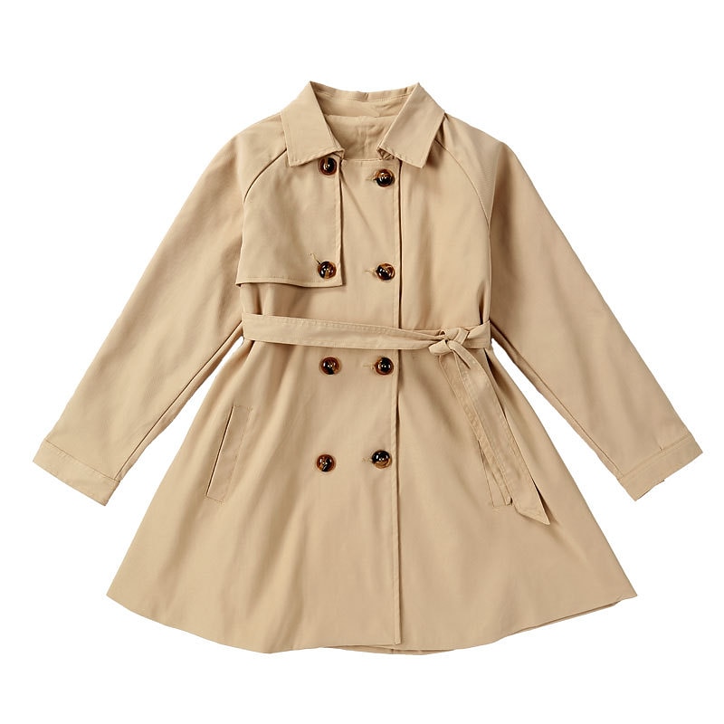 Kids Girls' Trench Coat Outerwear Plain Long Sleeve Pocket Coat Daily Cotton Active Adorable Khaki Fall Spring 2-12 Years4