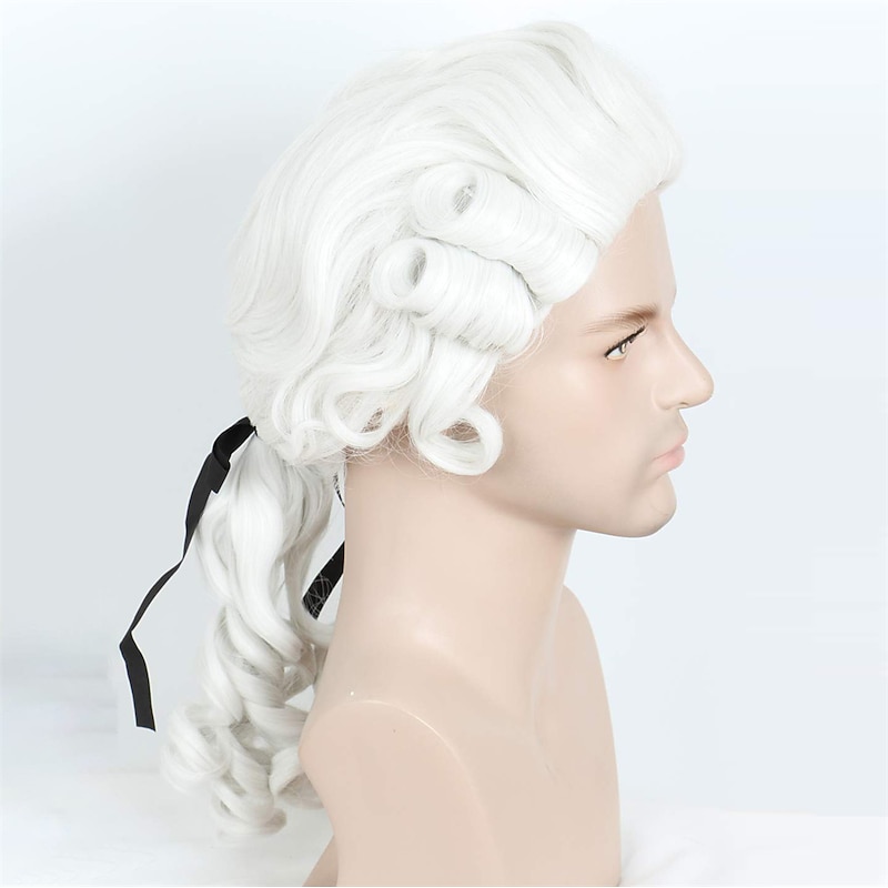 Lawyer Curly Wig Carnival Cosplay Costume Wig for Party  Man Long Wave White Wig White Blonde Halloween Wigs3
