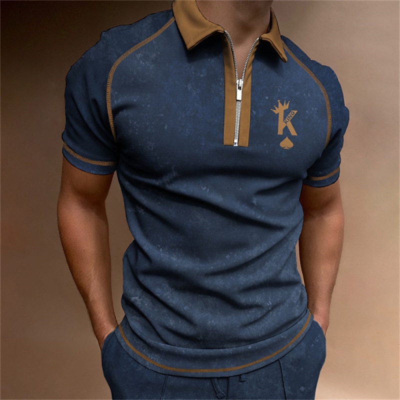 Men's Polo Shirt Quarter Zip Polo Street Casual Turndown Quarter Zip Short Sleeve Fashion Casual Color Block Zipper Quarter Zip Spring & Summer Regular Fit Black Navy Blue Green Polo Shirt