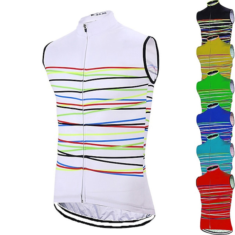 Men's Cycling Jersey Horizontal Stripes Sleeveless Bike Jersey Top with 3 Rear Pockets Mountain Bike MTB Road Bike Cycling Quick Dry Reflective Strips Back Pocket Moisture Wicking Sports Black White2