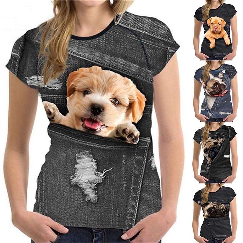 Girls' 3D Animal Cat Dog T shirt Short Sleeve 3D Print Summer Spring Active Fashion Cute Kids 3-12 Years Outdoor Daily Regular Fit