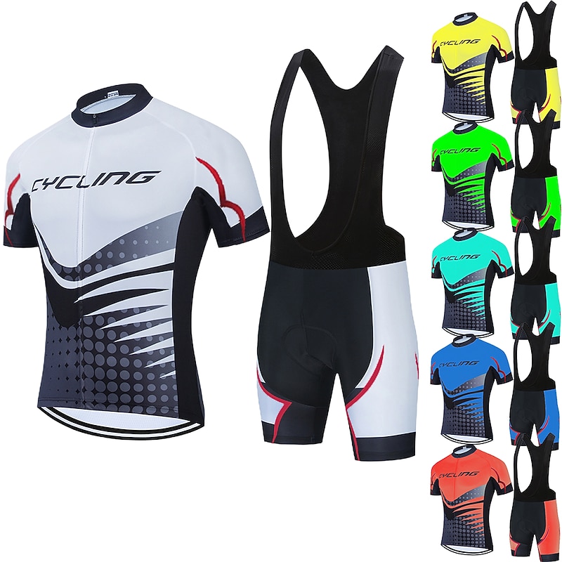 21Grams Men's Cycling Jersey Set Short Sleeve Cycling Jersey with Bib Shorts 3 Rear Pockets Reflective Strips 3D Padded Shorts Polka Dot Polyester Bike Wear Breathable Quick Dry Moisture Wicking2