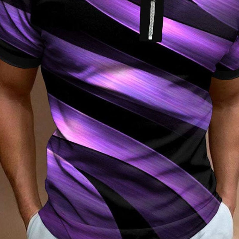 Men's Graphic Neon Zip Polo Shirts Golf Shirt Short Sleeve Polo Shirts Collared Shirts Casual Vacation Wear Rave Wear Party Outfits 3D Print Quarter Zip Polo Black Red Blue2