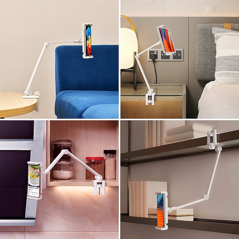 Adjustable Metal Tablet Stand Aluminum Alloy Arm iPad Mount Holder for Bed or Desk Overhead Compatible for iPad Air Pro Mini Surface Pro Stand iPhone Android Tablet Kindle3