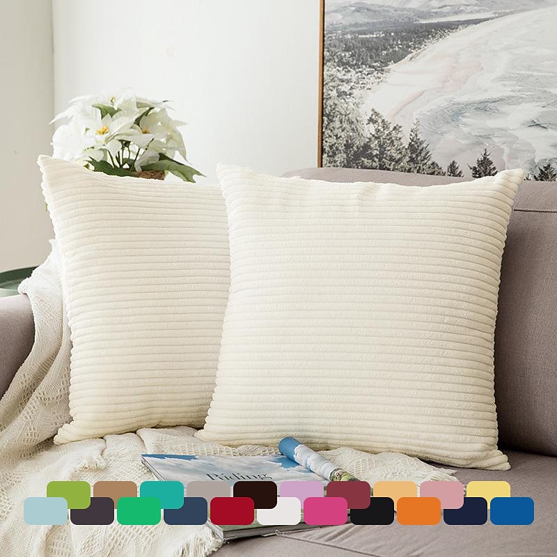 Decorative Toss Pillows Corduroy Pillow Cushion Cover Bedside Sofa Back Cushion Office Lumbar Solid Color Pillow Cover Without Core Pink Blue Sage Green Purple Yellow