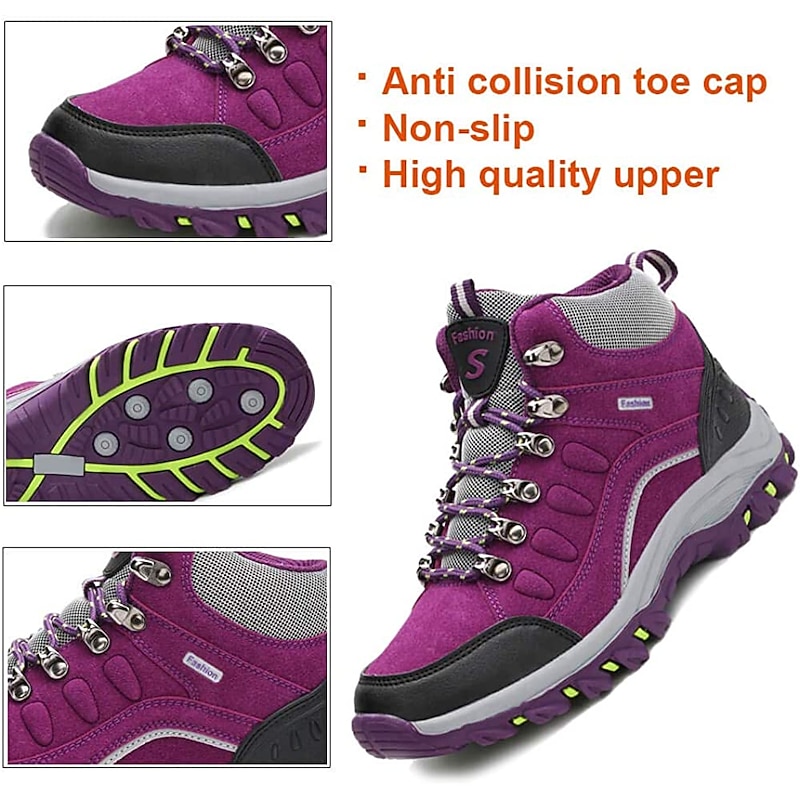 Women's Waterproof Purple Hiking Boots with Lace-Up Closure and Cushioned Sole - Ideal for Outdoor Adventures4