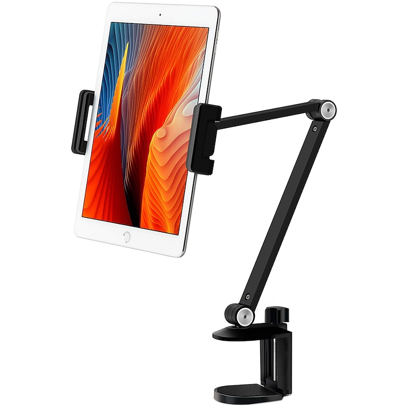 Adjustable Metal Tablet Stand Aluminum Alloy Arm iPad Mount Holder for Bed or Desk Overhead Compatible for iPad Air Pro Mini Surface Pro Stand iPhone Android Tablet Kindle
