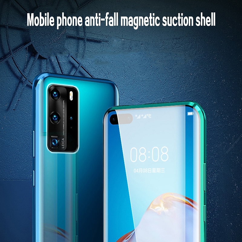 Double sided Glass Magnetic Case for Huawei P50 P40 P30 Lite Pro Clear 360 Protection Mobile Phone Case Metal Magnet Adsorption Protective Case for Huawei Mate 40 30 20 Pro2