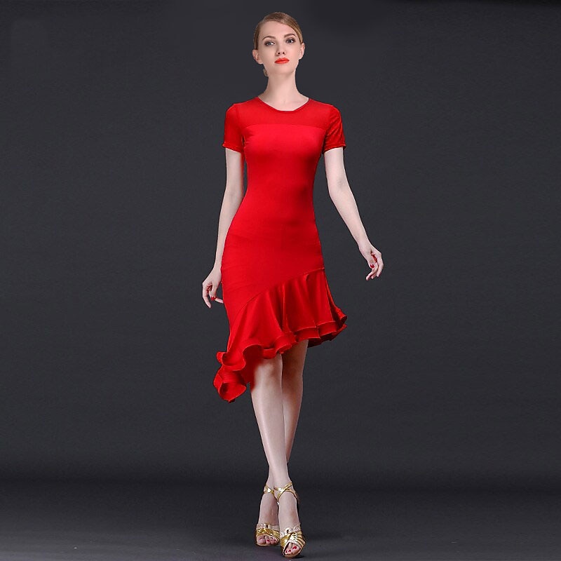 Latin Dance Dress Ruching Women's Training Performance Short Sleeves High Modal Church Dress Women's Daily