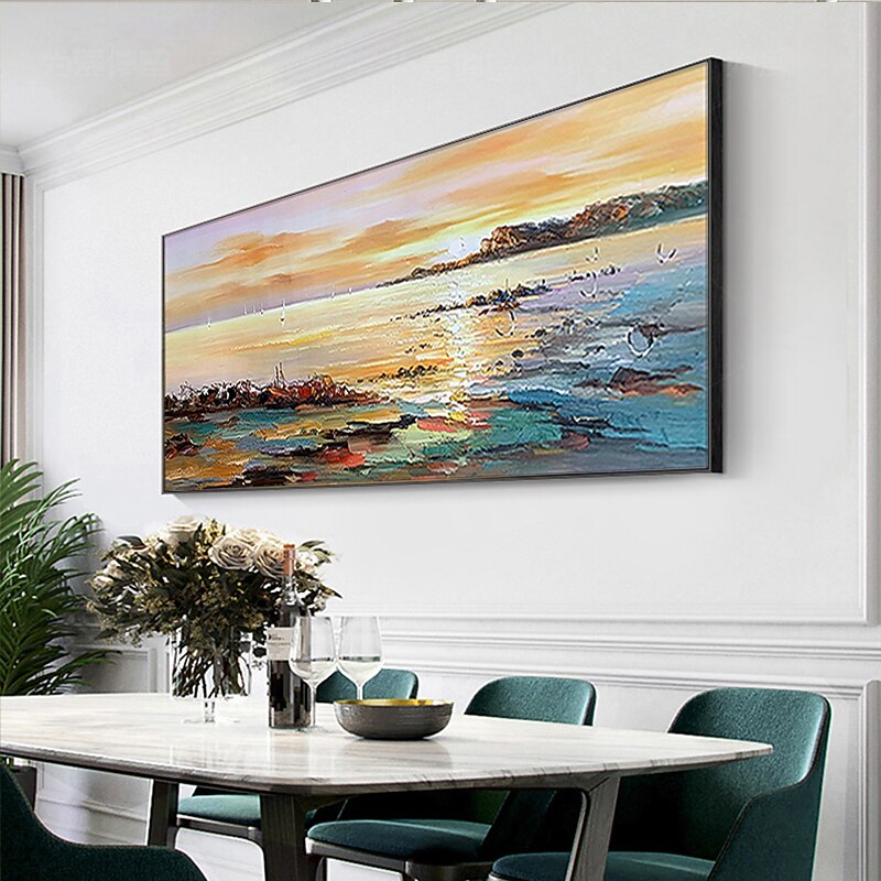 Handmade Oil Painting Canvas Wall Art Decoration Abstract Seascape Painting Colorful Seaside Sunset for Home Decor Rolled Frameless Unstretched Painting4