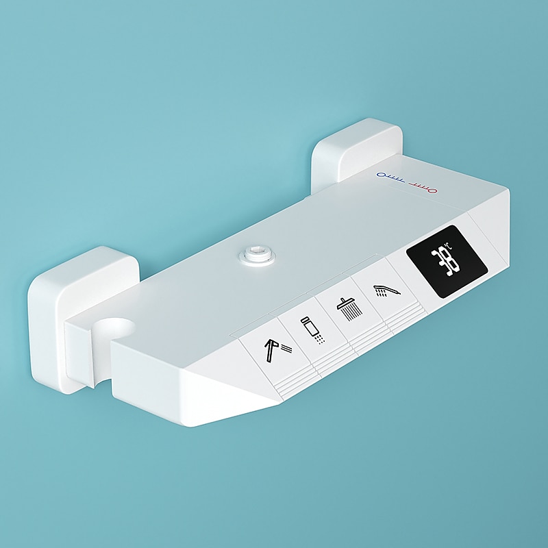 Shower Faucet,Rainfall Shower Set Piano Digital Intelligent Brass Bathroom Faucets Hot Cold Waterfall Tap Rainfall Gray/White/Black Shower System4