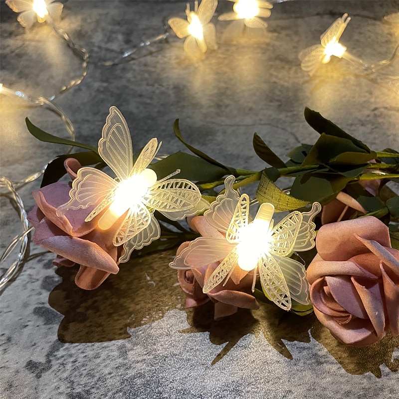 Butterfly LED String Lights 1.5/3m Outdoor Wedding Fairy Lights DecorationBattery Powered Christmas Lights Holiday Party Garden Balcony Decoration3